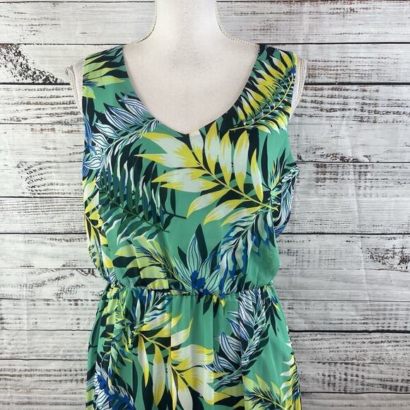 Nine West Dress size 8 Long Maxi Green Yellow Floral Tropical Wedding Hawaiian - Picture 5 of 16